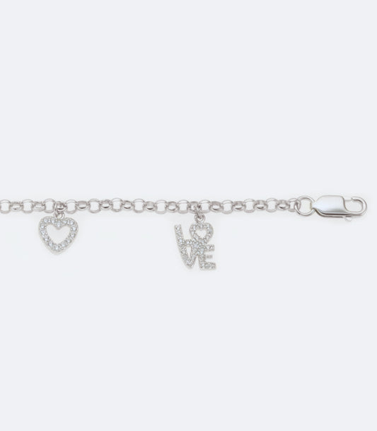 Rhodium Bracelet With 5 Cubic Zirconia Hanging Charms