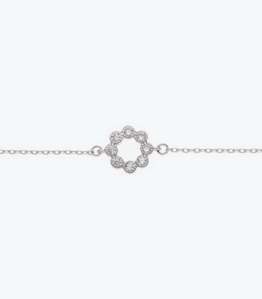 Open Flower CZ Silver Bracelet