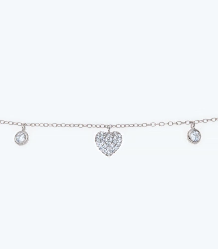 CZ Heart Silver Bracelet - 18cm