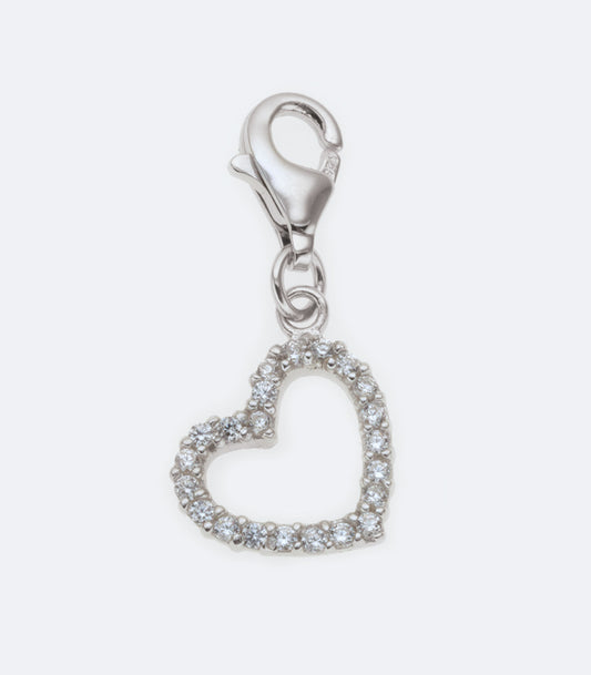 Open Heart Sterling Silver Charm With Cubic Zirconia