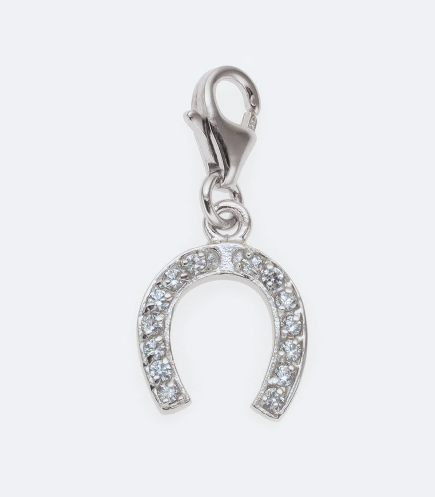 Horse Shoe Sterling Silver Charm With Cubic Zirconia