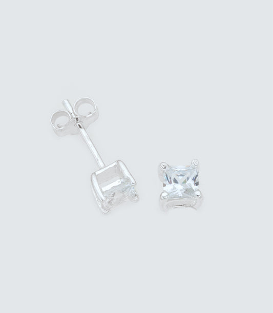 Square 4 Claw 4mm Sterling Silver Earrings