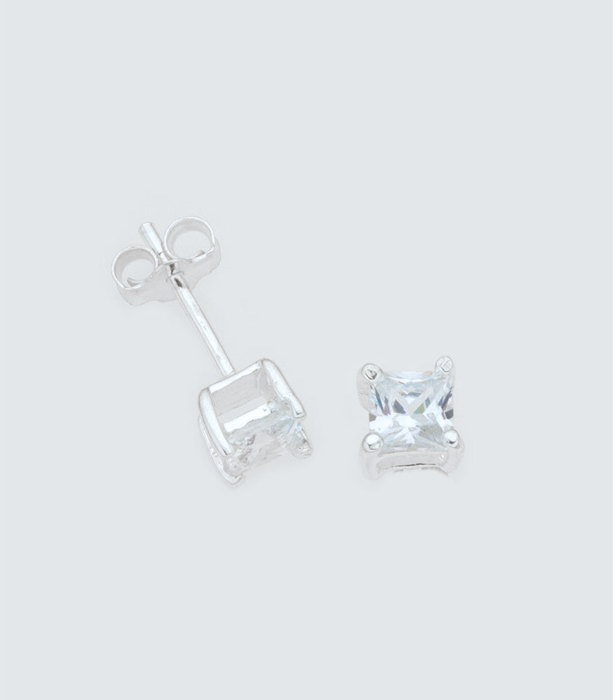 Square 4 Claw 5mm CZ Sterling Silver Earrings
