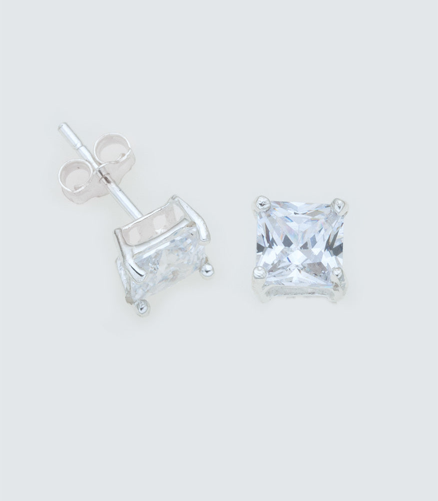 Square 4 Claw 6mm Sterling Silver Earrings