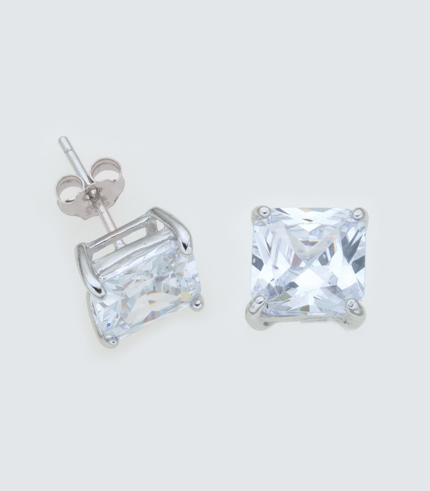 Square 4 Claw 8mm Sterling Silver Earrings