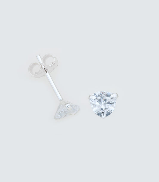 Heart 3 Claw 5mm Sterling Silver Earrings