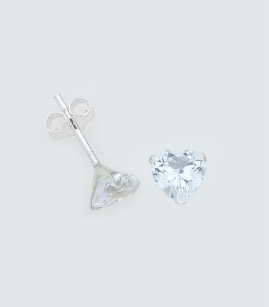 Heart 3 Claw 6mm Sterling Silver Earrings