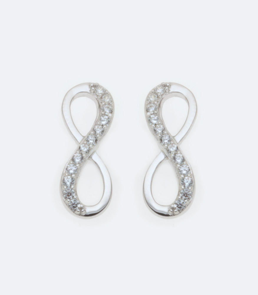 Infinity - Plain  Cubic Zirconia Stud 203 Rhodium Earrings