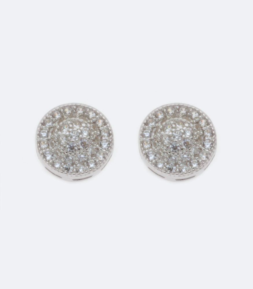 Fancy Round Stud Earrings With Clear Cubic Zirconia