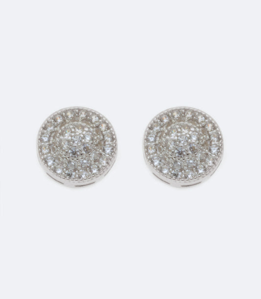 Fancy Round Stud Earrings With Clear Cubic Zirconia - SSER 215