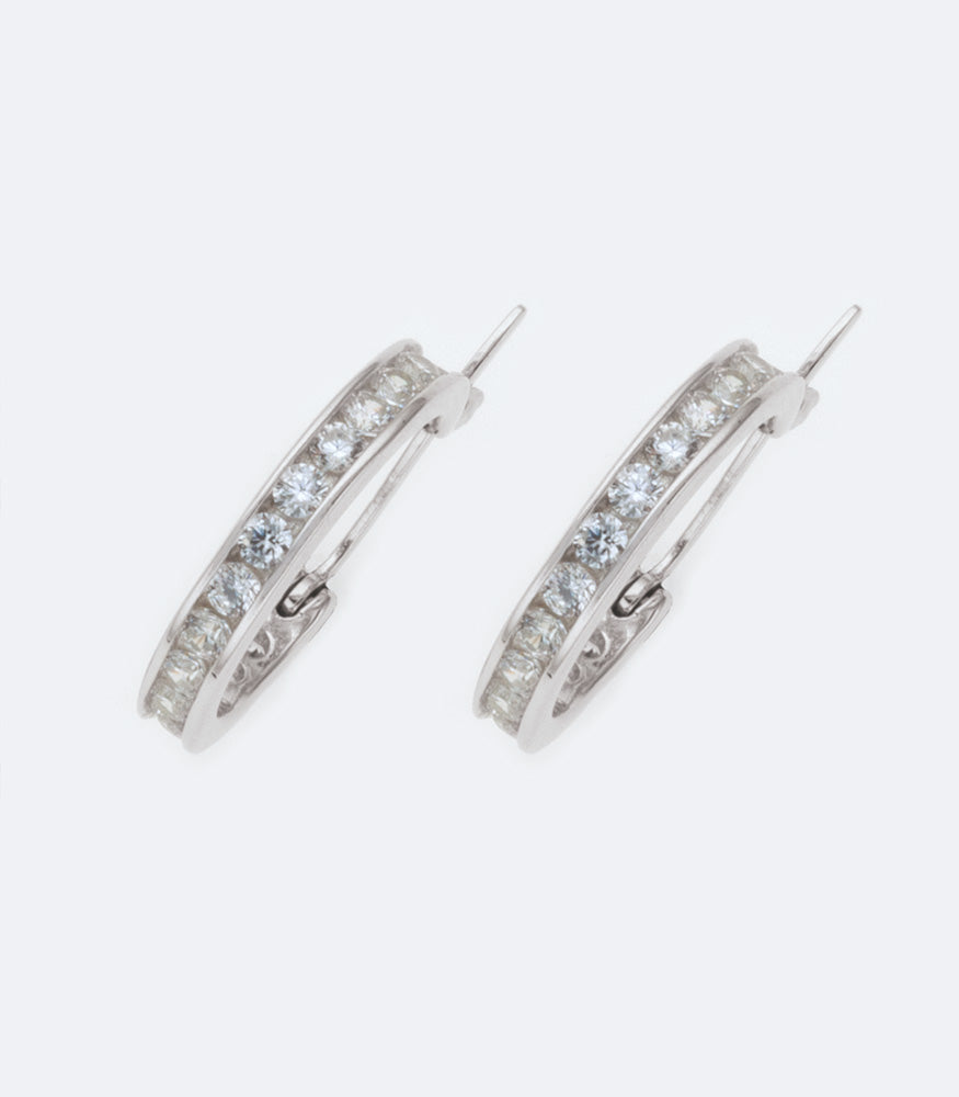 Huggie Sterling Silver Earrings With Clear Cubic Zirconia