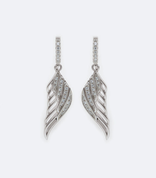 Feather Sterling Silver CZ Earrings