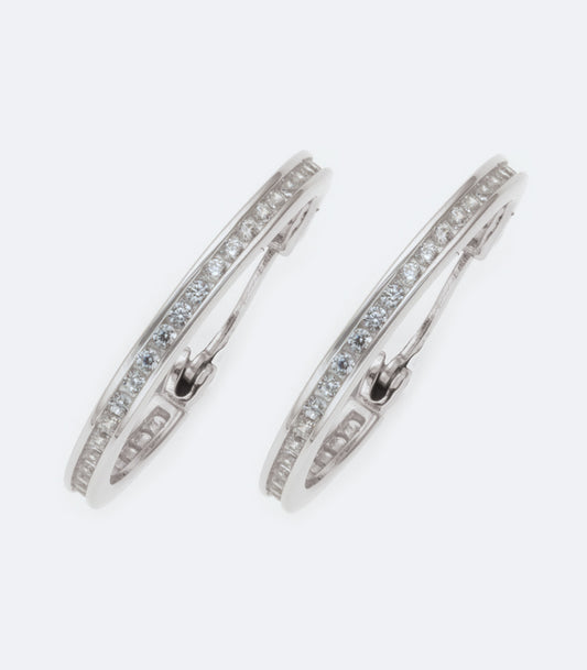 Fancy Hooped Sterling Silver Earrings With Cubic Zirconia