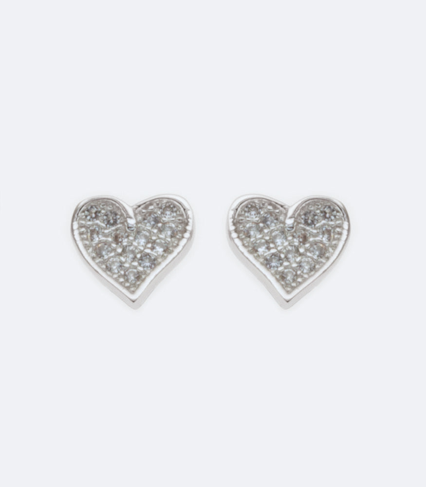 Heart Shaped 310 Sterling Silver Stud Earrings With Cubic Zirconia