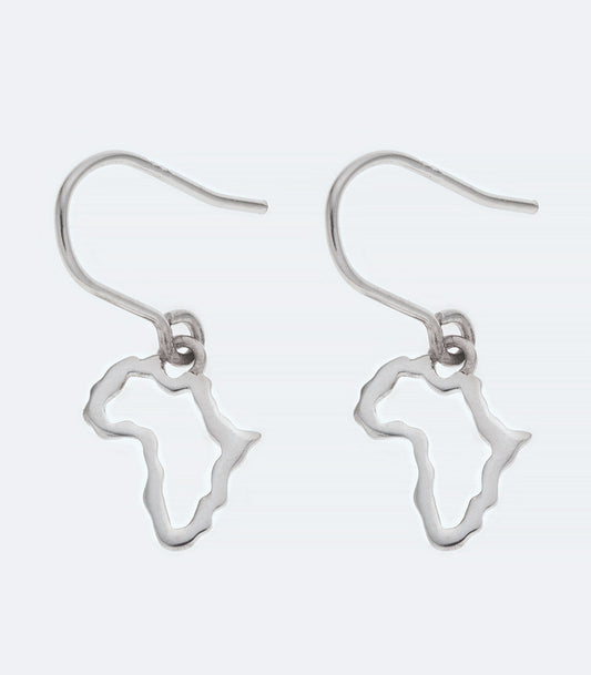 Map of Africa Drop Silver Earring - Small