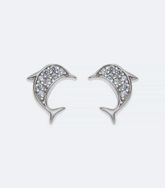 Dolphin Silver Earrings with Cubic Zirconia - 331
