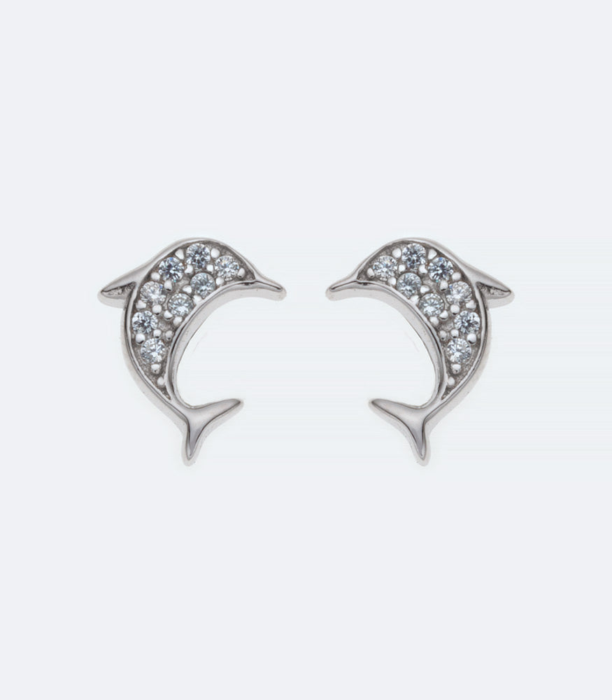 Dolphin Silver Earrings with Cubic Zirconia - 331