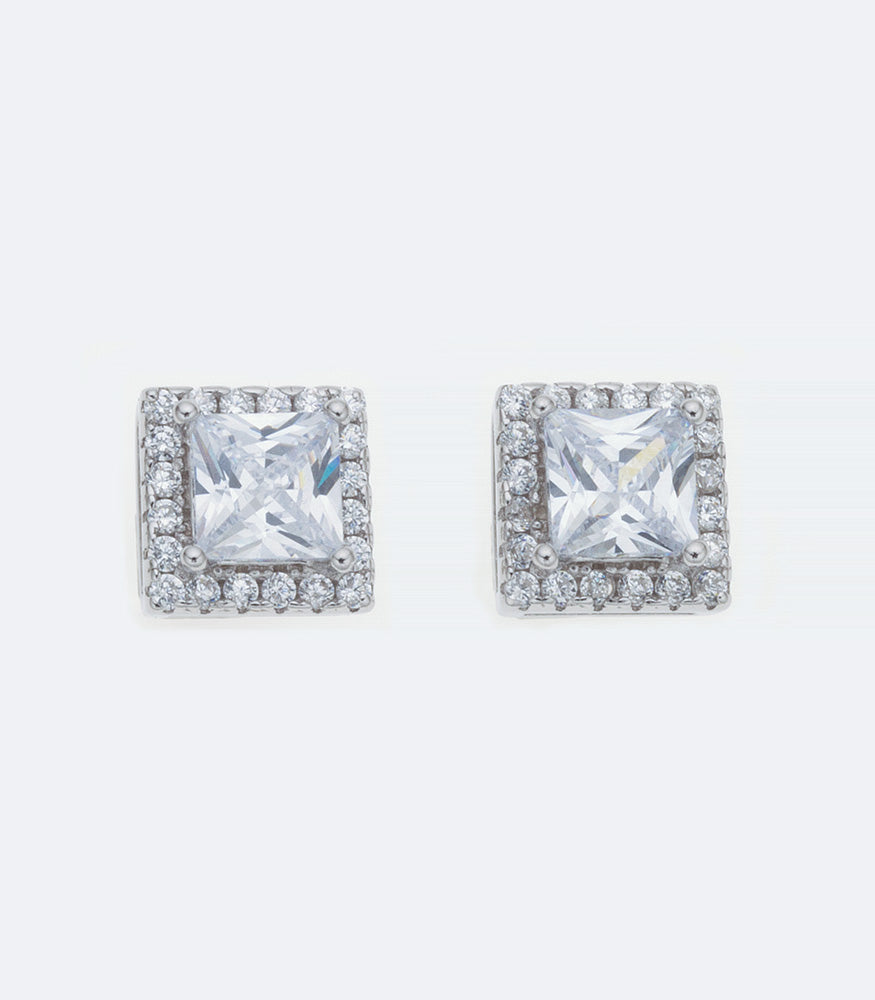 Square Cubic Zirconia Silver Earrings - 333