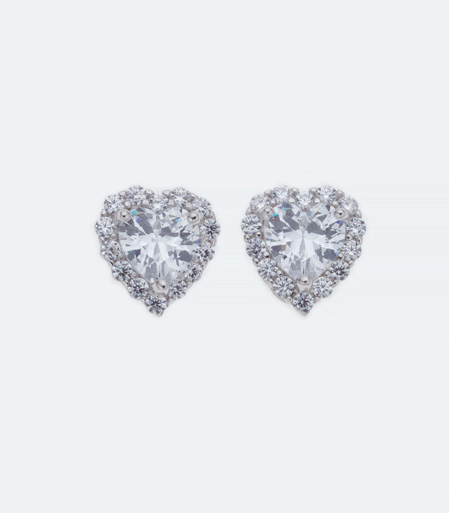 Heart Cubic Zirconia Silver Earrings - 334