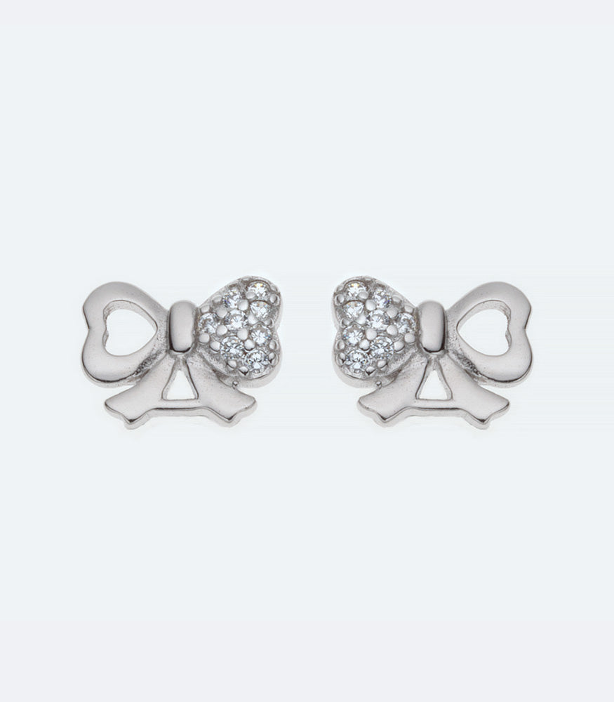 Cubic Zirconia Bow Silver Earrings - 351