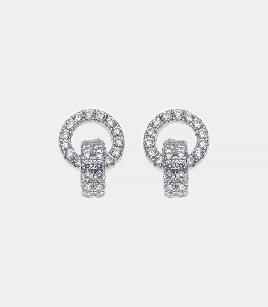 Cubic Zirconia Circles Silver Earrings - 353