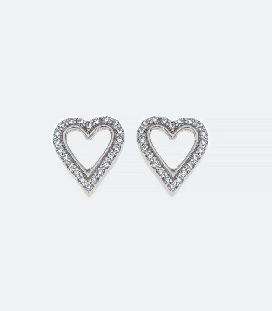 Open Heart CZ Silver Earrings - 366