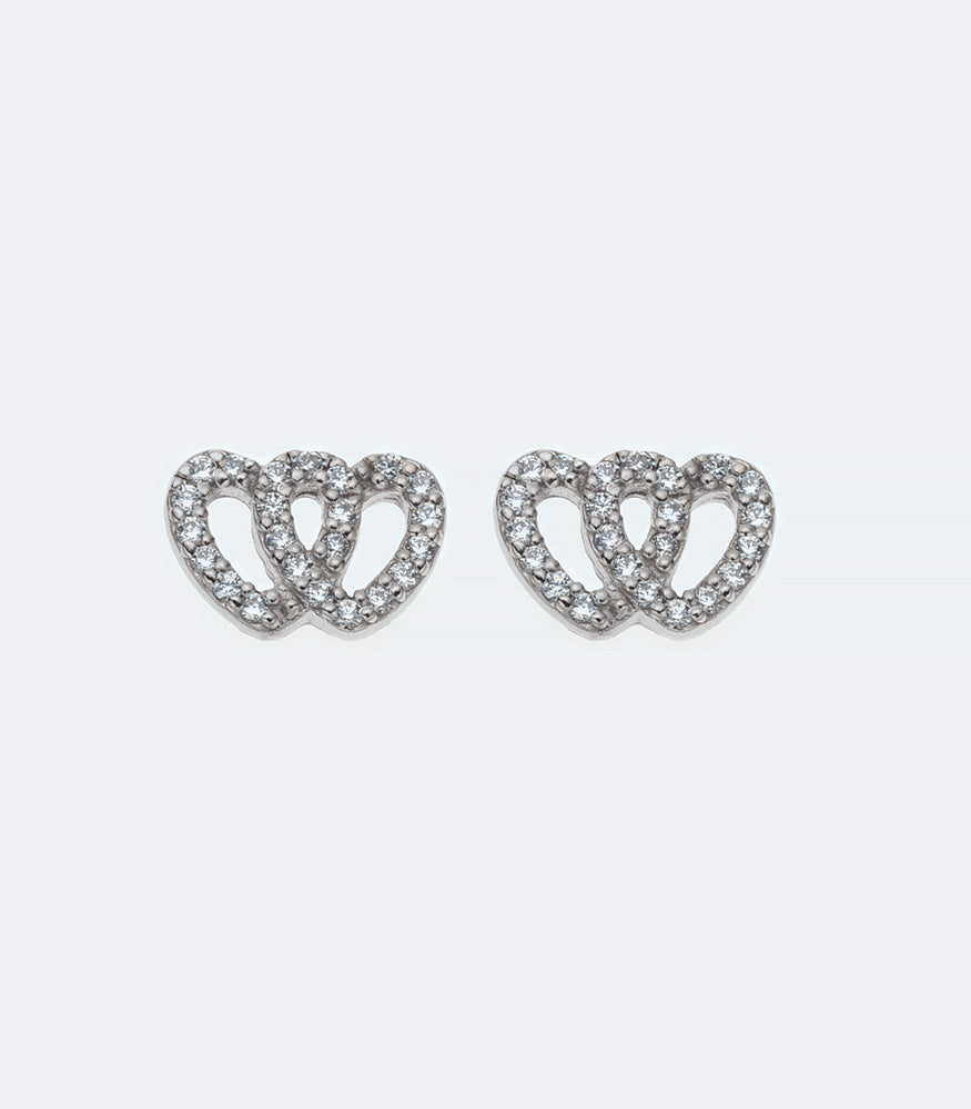 Double Heart CZ Silver Earrings - 367