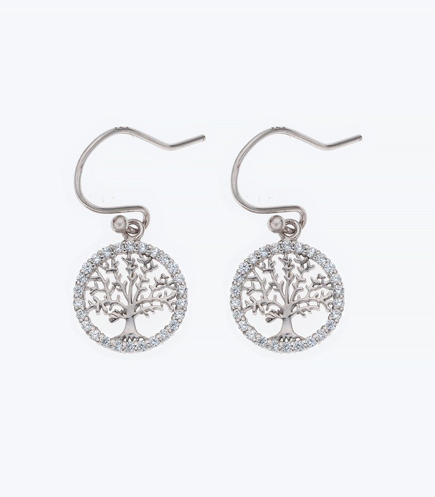 Tree of Life CZ Silver Earrings - 371