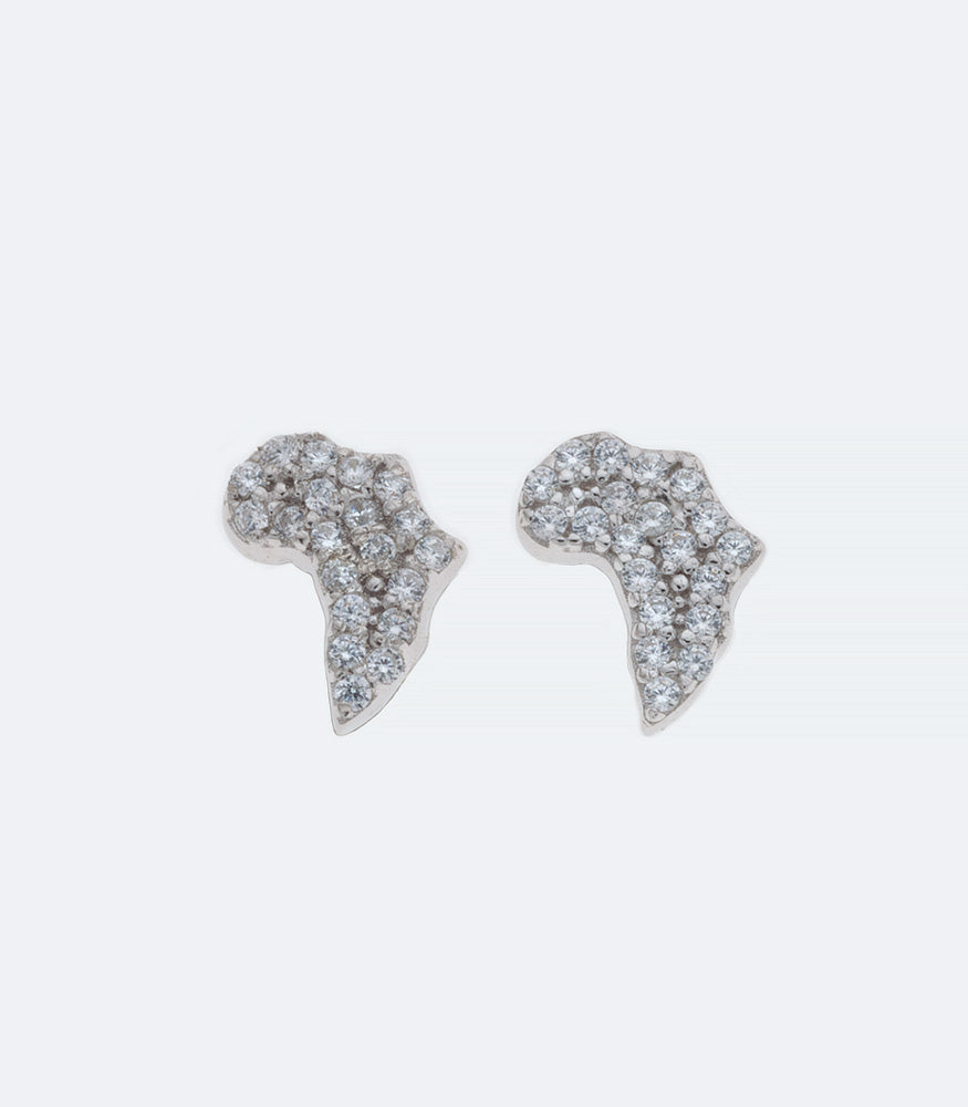 Clear CZ Map of Africa Silver Earrings - 373