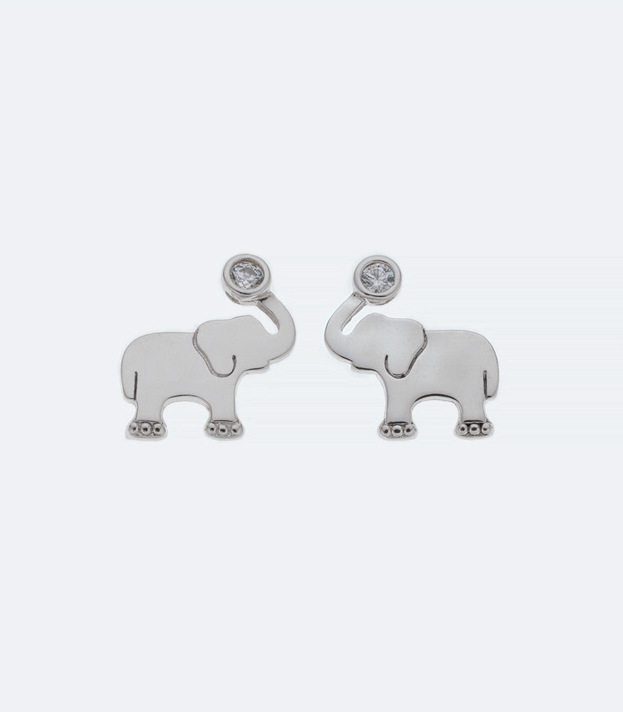 Elephant CZ Silver Earrings - 376