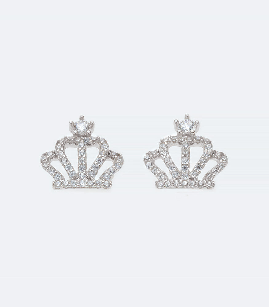 Crown CZ Silver Earrings - 381