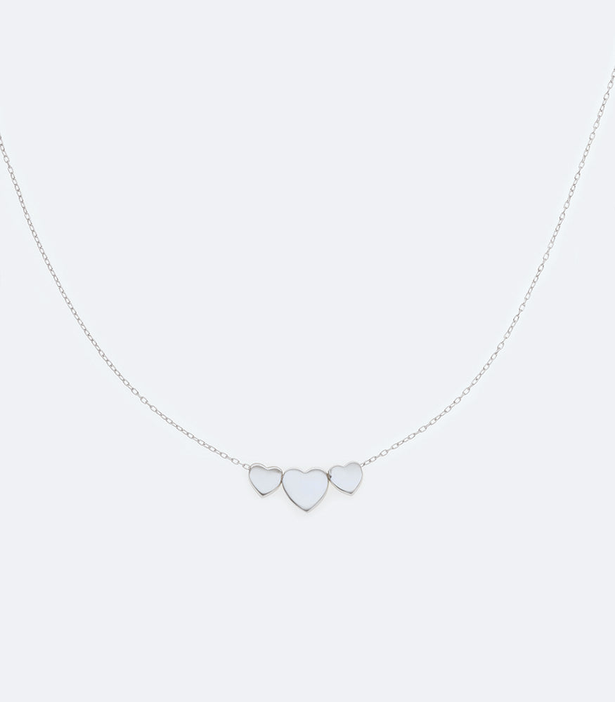 Fancy Sterling Silver Necklace With Triple Silver Hearts - 45cm