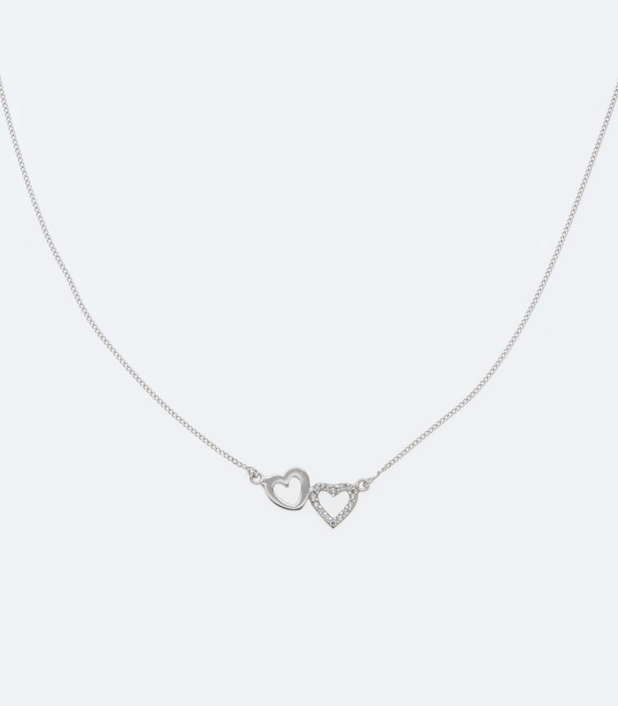 Fancy 45cm Sterling Silver Necklace With Double Open Hearts - 45cm