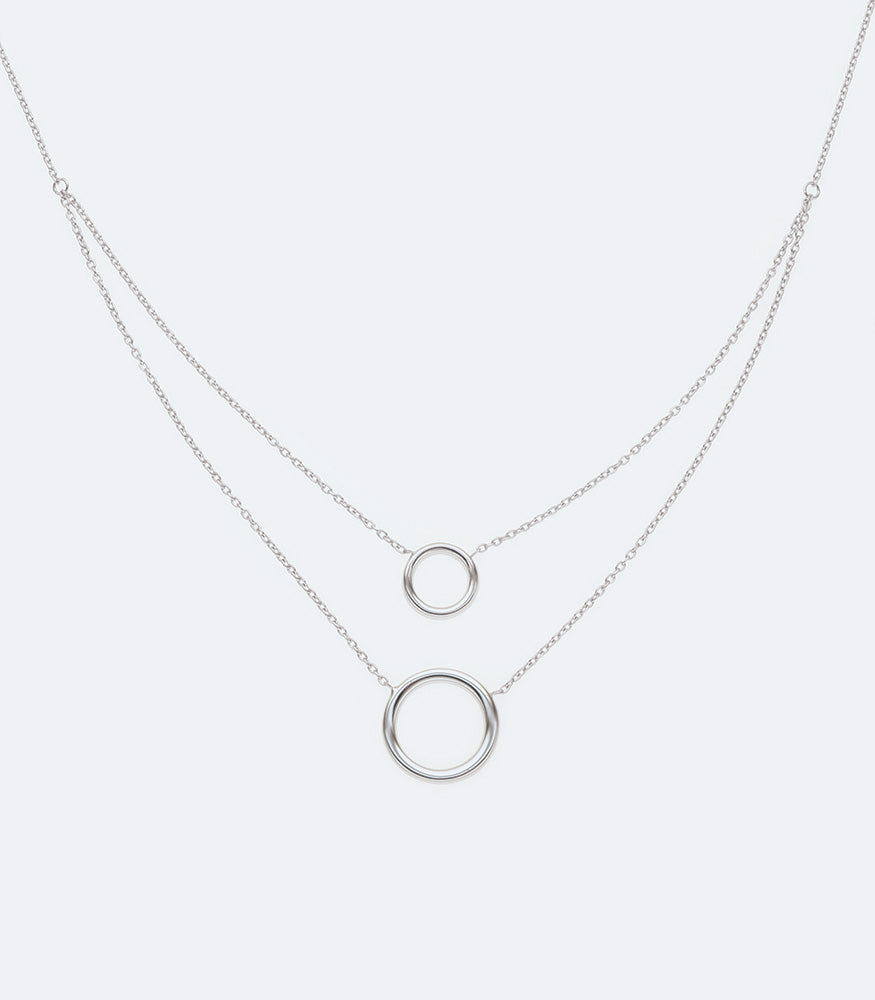 Fancy Sterling Silver Necklace With 2 Plain Circles - 45cm