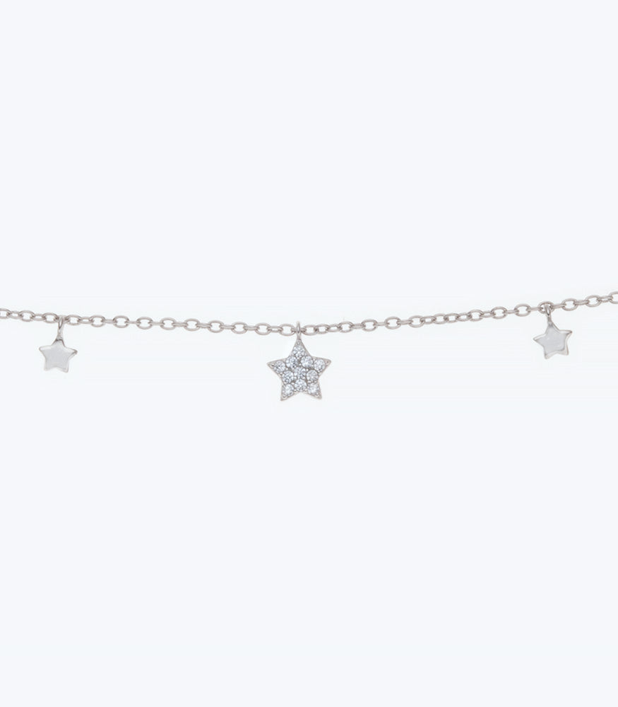 Stars CZ Sterling Silver Necklace - 42cm