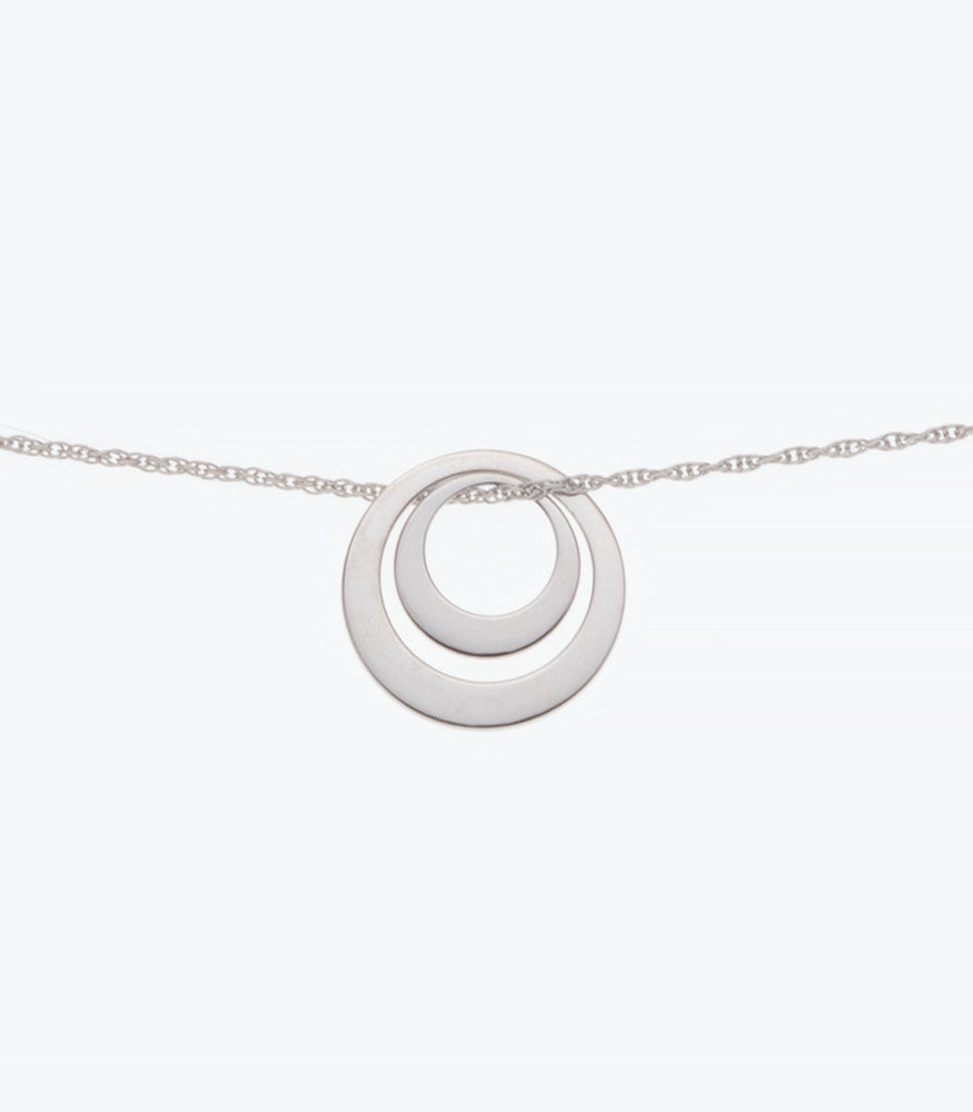 Plain Double Circle Silver Necklace - 45cm