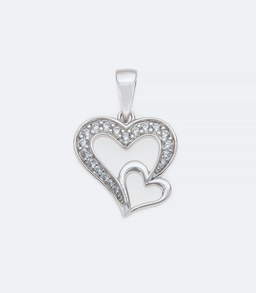Double Heart CZ Silver Pendant - 033