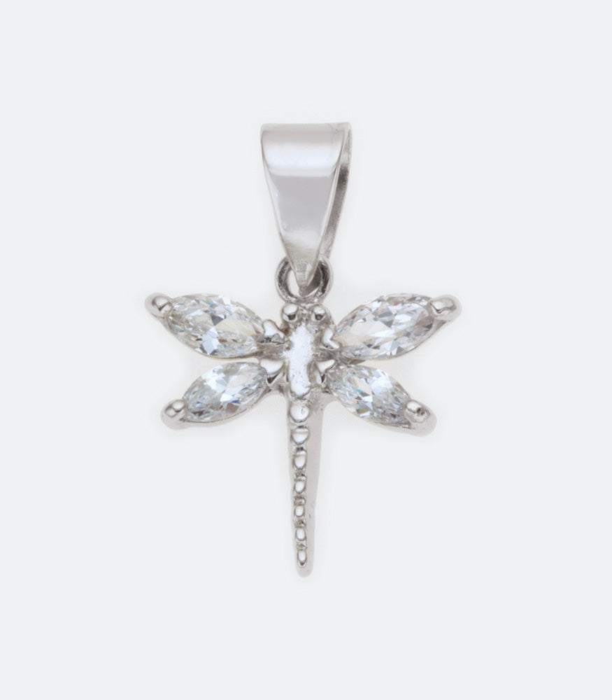 Dragonfly 061 Sterling Silver Pendant With Clear Cubic Zirconia