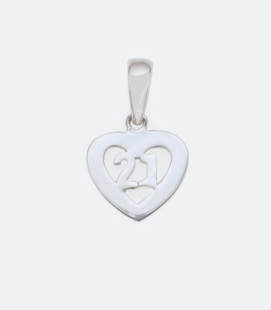 Number 21 With Heart Rhodium Pendant