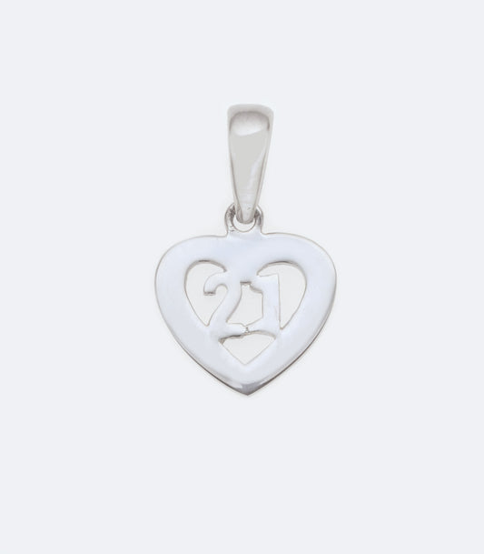 Number 21 With Heart Rhodium Pendant - SSPD 091