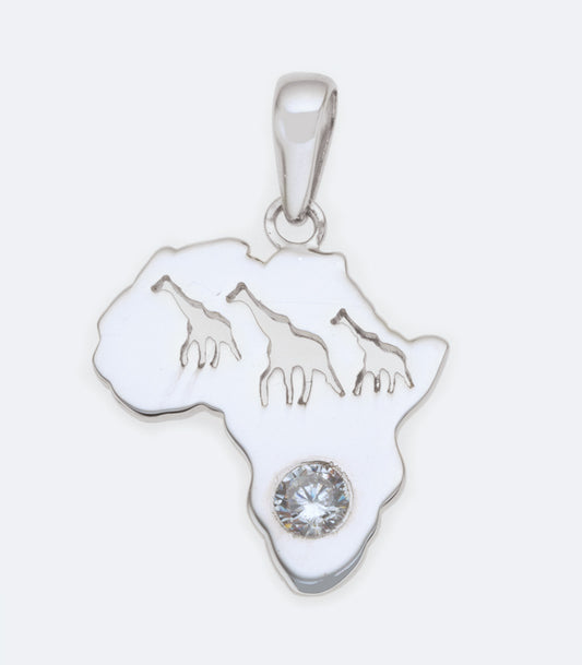 Map Of Africa (V3) Sterling Silver Pendant With Cubic Zirconia