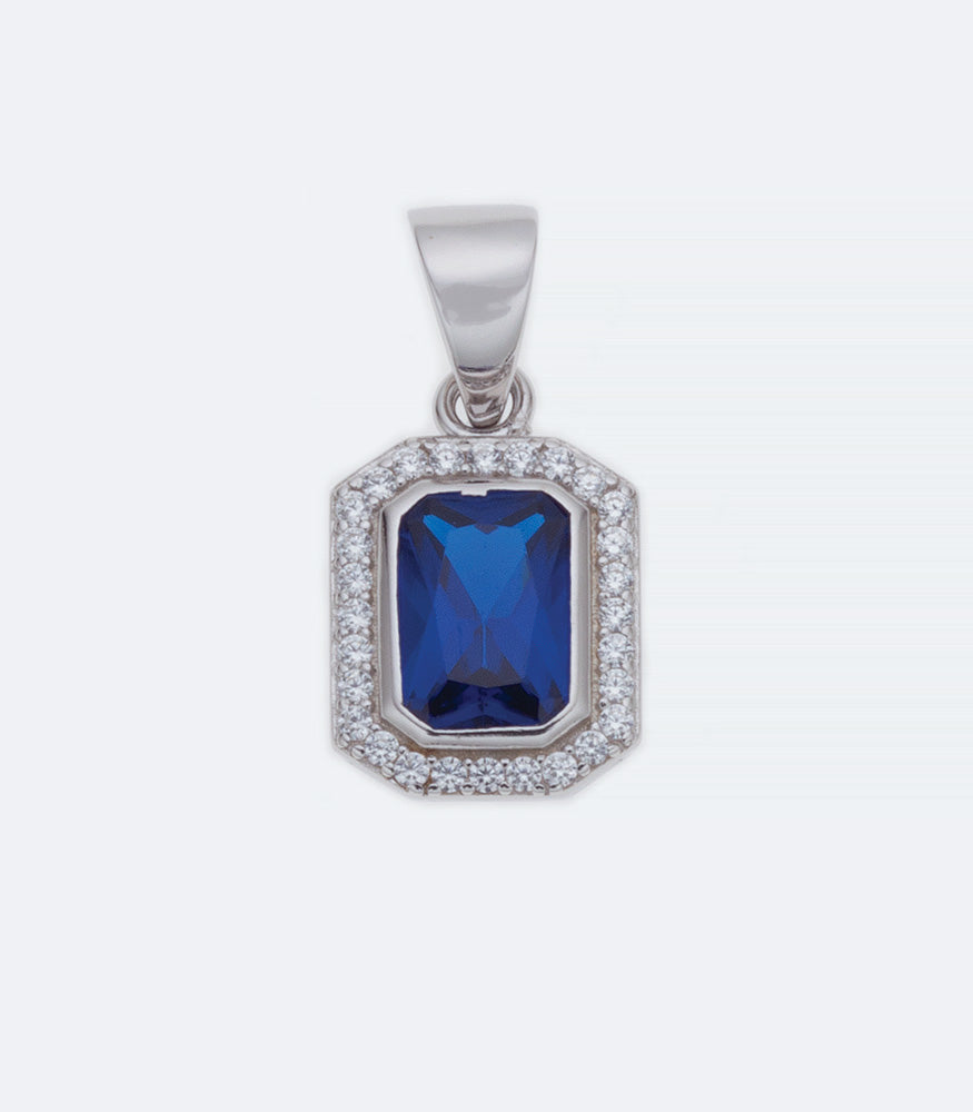 Blue with Clear Border CZ Silver Pendant - 251