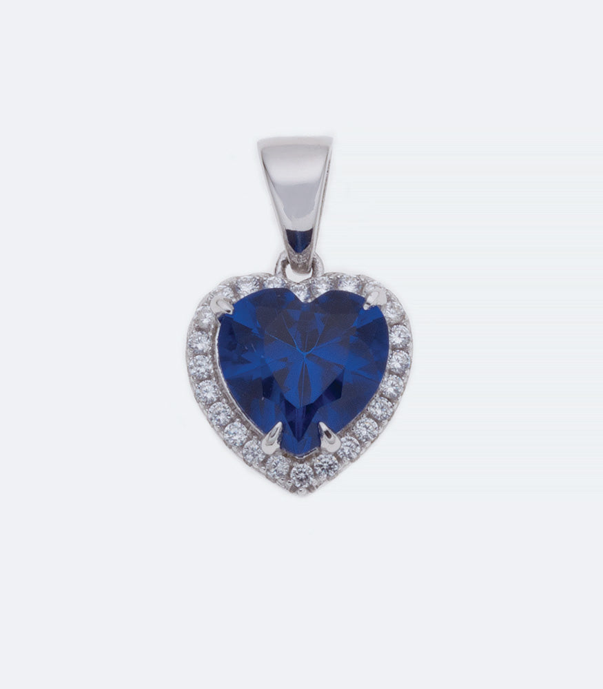 Blue Heart with Clear Border CZ Silver Pendant - 254