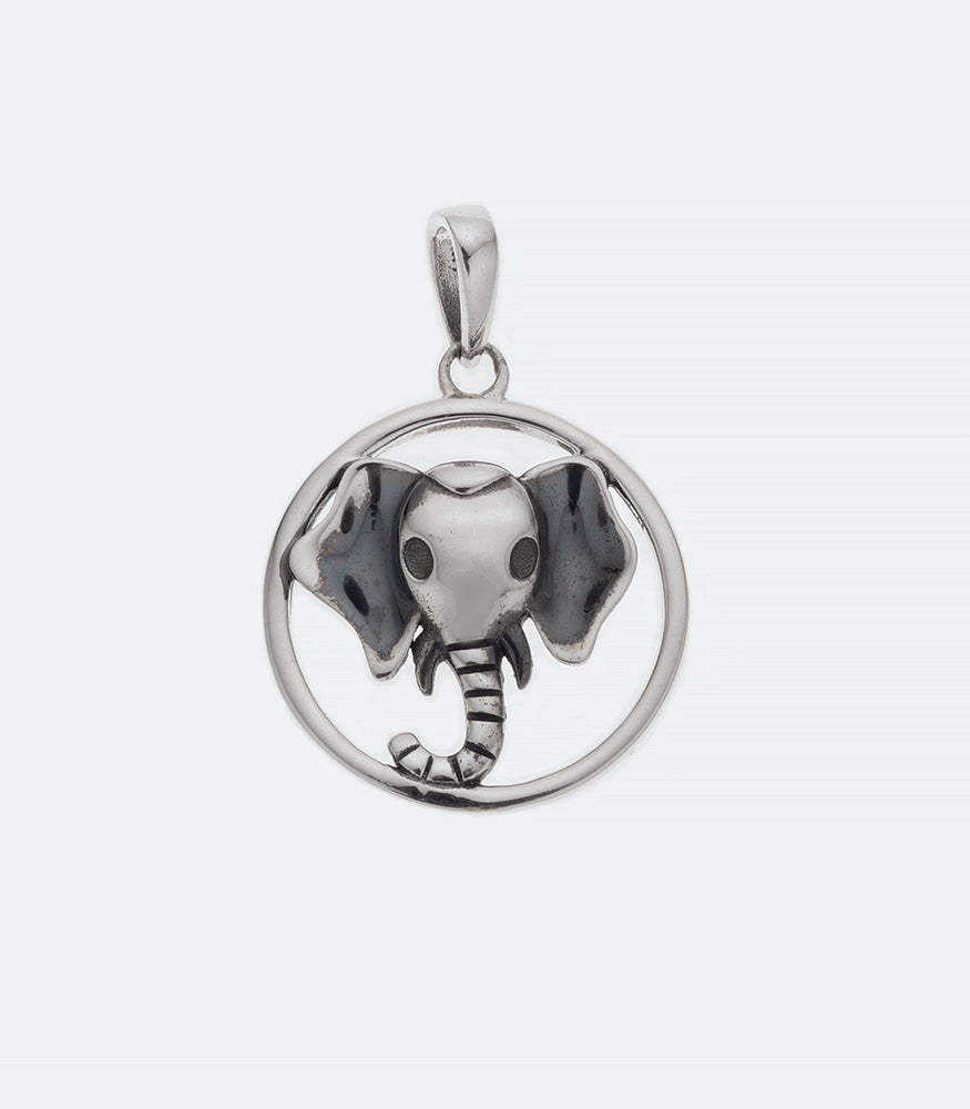 Elephant Head CZ Silver Pendant - 274