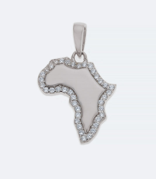 Map of Africa with Clear CZ Border Silver Pendant - 281