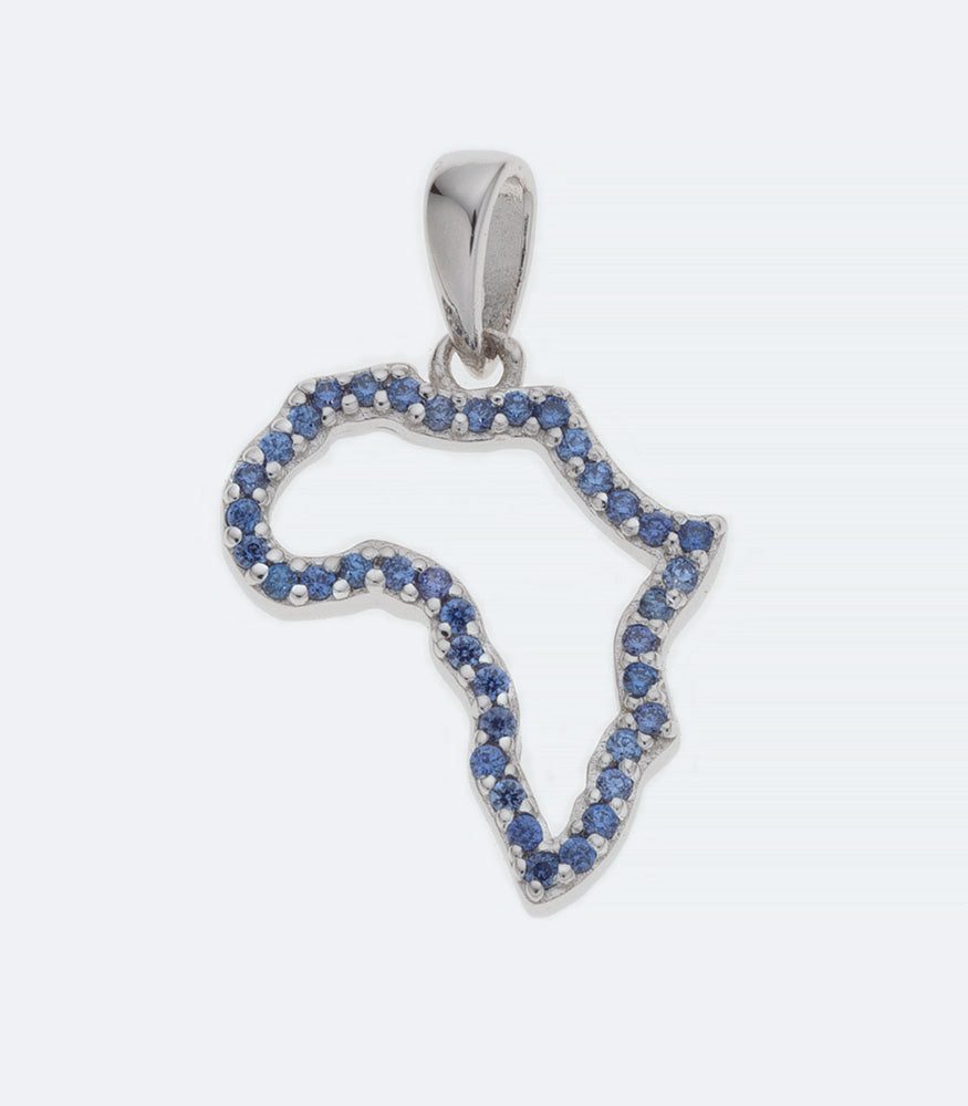 Map of Africa Open with Tanzanite Border CZ Silver Pendant - 282