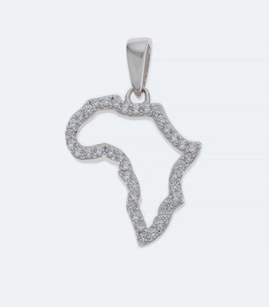 Map of Africa Open with Clear Border CZ Silver Pendant - 283