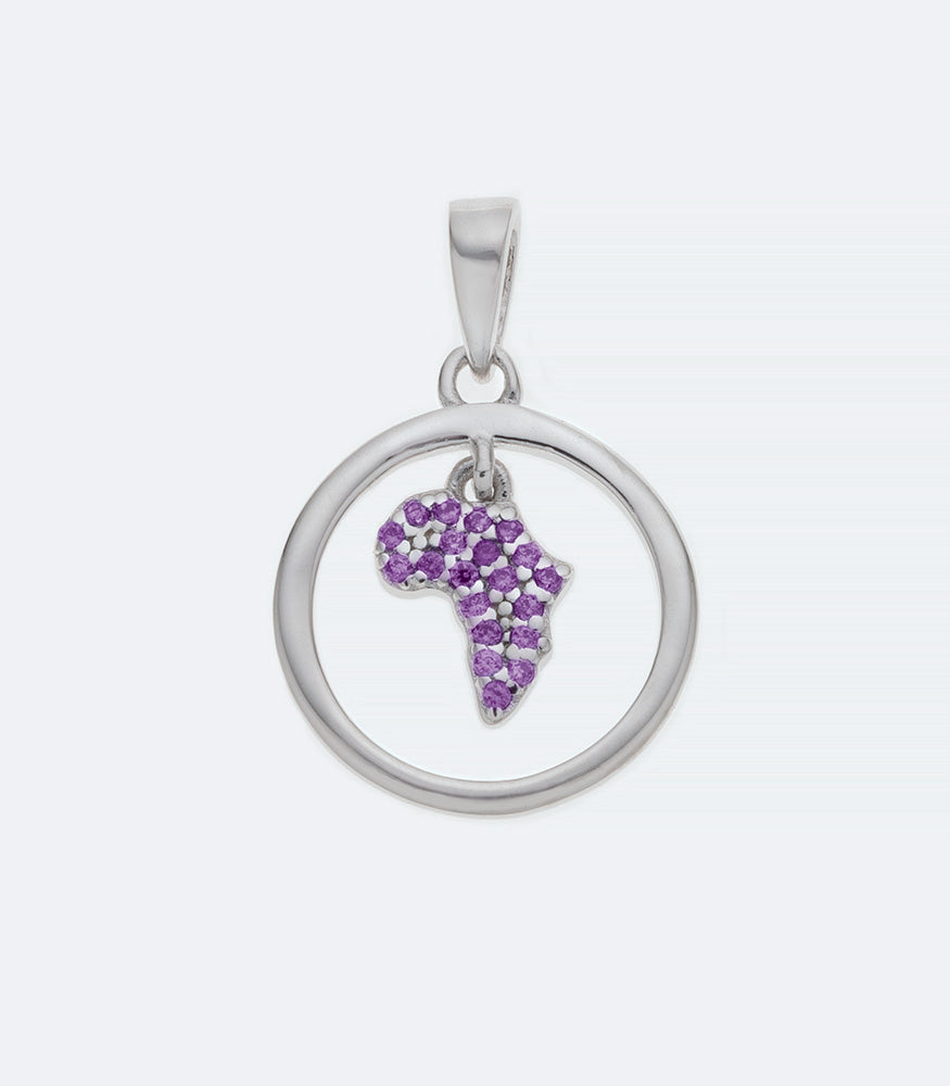 Amethyst Map of Africa in Circle Silver Pendant - 297
