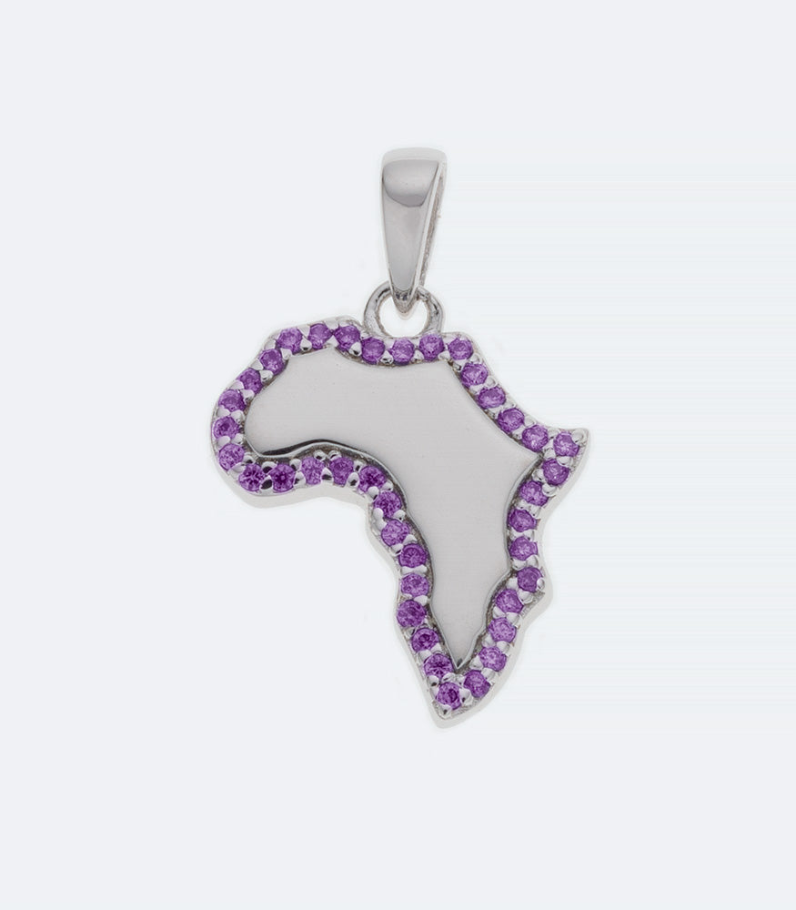Map of Africa with Amethyst Border Silver Pendant - 298