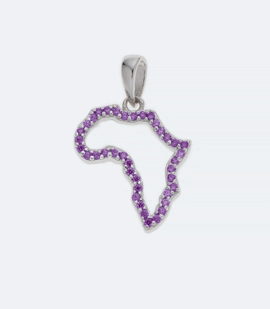 Map of Africa Open with Amethyst Border Silver Pendant - 299